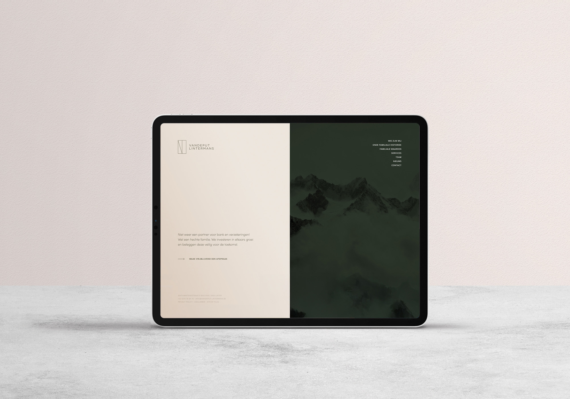 Mock-up van de Vandeput Lintermans website ontworpen door Plug